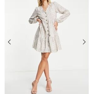 ASOS Flirty Boho Romantic Casual Brunch Puff Long Sleeve Babydoll Mini Dress